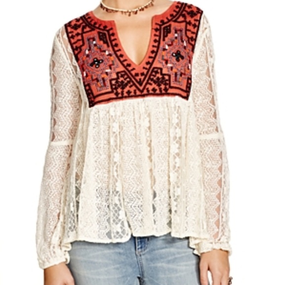 Free People Tops - Free People Casablanca lace embroidered tunic m